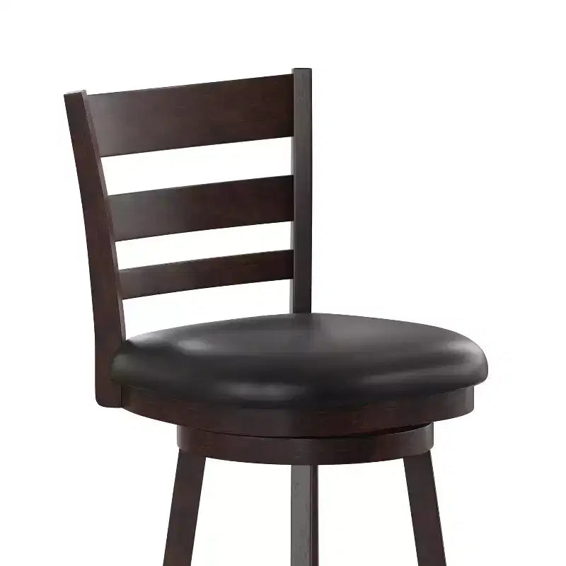 Sgabello da bar girevole in legno con schienale a pioli, 1 posto, Quercia Antica/Nero ed Espresso/Nero