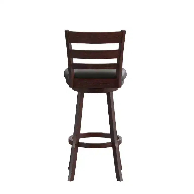 Sgabello da bar girevole in legno con schienale a pioli, 1 posto, Quercia Antica/Nero ed Espresso/Nero