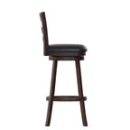 Sgabello da bar girevole in legno con schienale a pioli, 1 posto, Quercia Antica/Nero ed Espresso/Nero