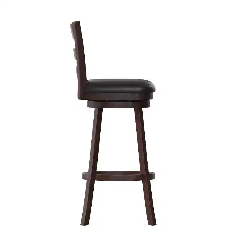 Sgabello da bar girevole in legno con schienale a pioli, 1 posto, Quercia Antica/Nero ed Espresso/Nero