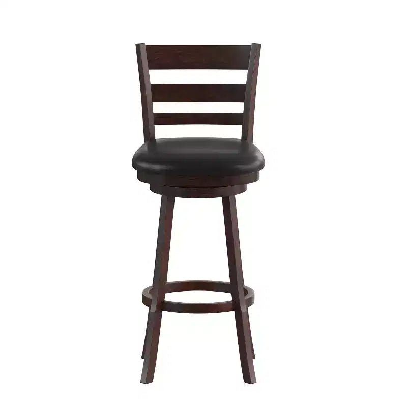 Sgabello da bar girevole in legno con schienale a pioli, 1 posto, Quercia Antica/Nero ed Espresso/Nero