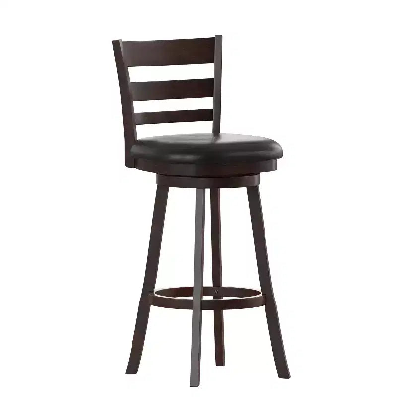 Sgabello da bar girevole in legno con schienale a pioli, 1 posto, Quercia Antica/Nero ed Espresso/Nero