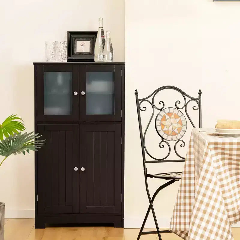 Mobiletto da terra a 4 ante nero/marrone/grigio con ripiano regolabile, montaggio a 1 persona