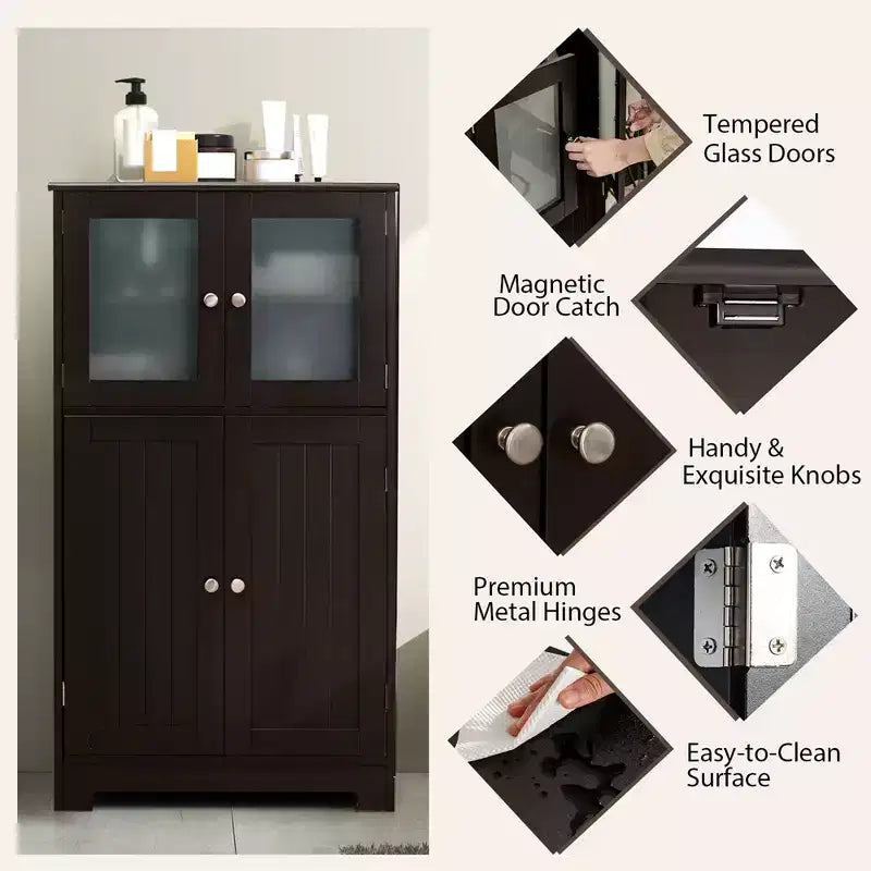 Mobiletto da terra a 4 ante nero/marrone/grigio con ripiano regolabile, montaggio a 1 persona