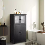 Mobiletto da terra a 4 ante nero/marrone/grigio con ripiano regolabile, montaggio a 1 persona