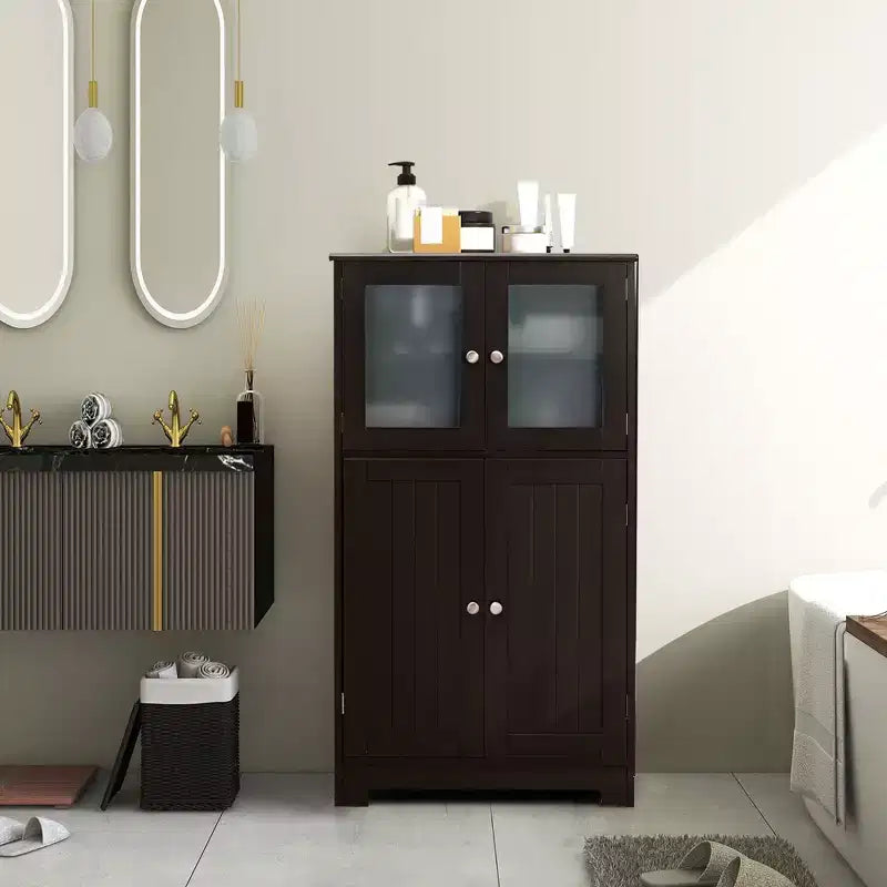 Mobiletto da terra a 4 ante nero/marrone/grigio con ripiano regolabile, montaggio a 1 persona
