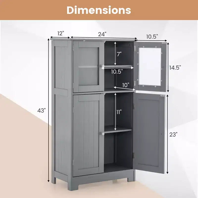 Mobiletto da terra a 4 ante nero/marrone/grigio con ripiano regolabile, montaggio a 1 persona