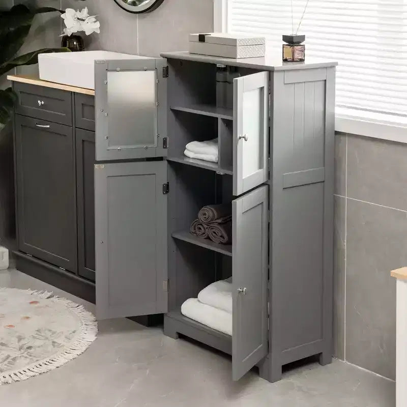 Mobiletto da terra a 4 ante nero/marrone/grigio con ripiano regolabile, montaggio a 1 persona