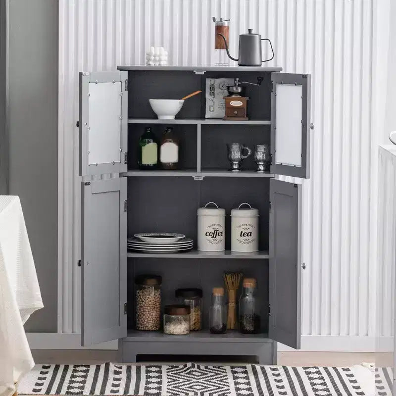 Mobiletto da terra a 4 ante nero/marrone/grigio con ripiano regolabile, montaggio a 1 persona