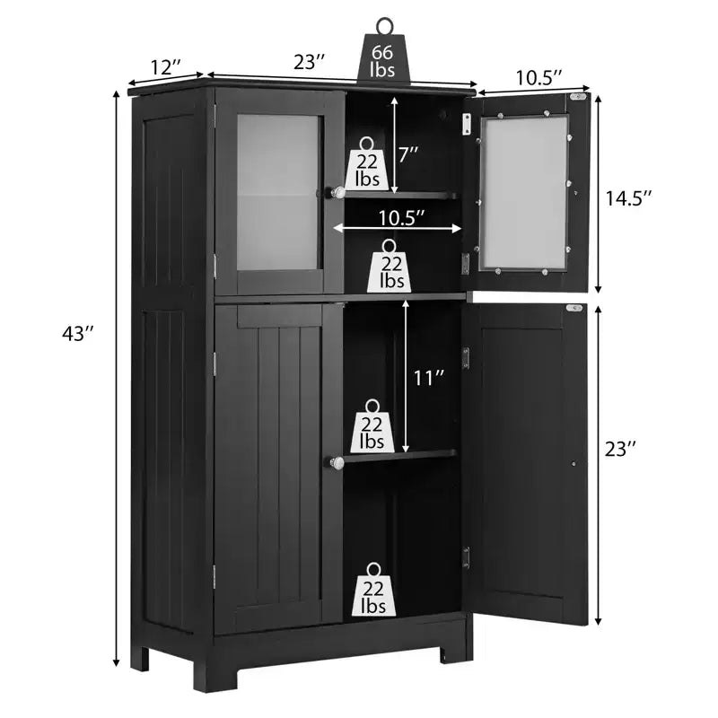 Mobiletto da terra a 4 ante nero/marrone/grigio con ripiano regolabile, montaggio a 1 persona