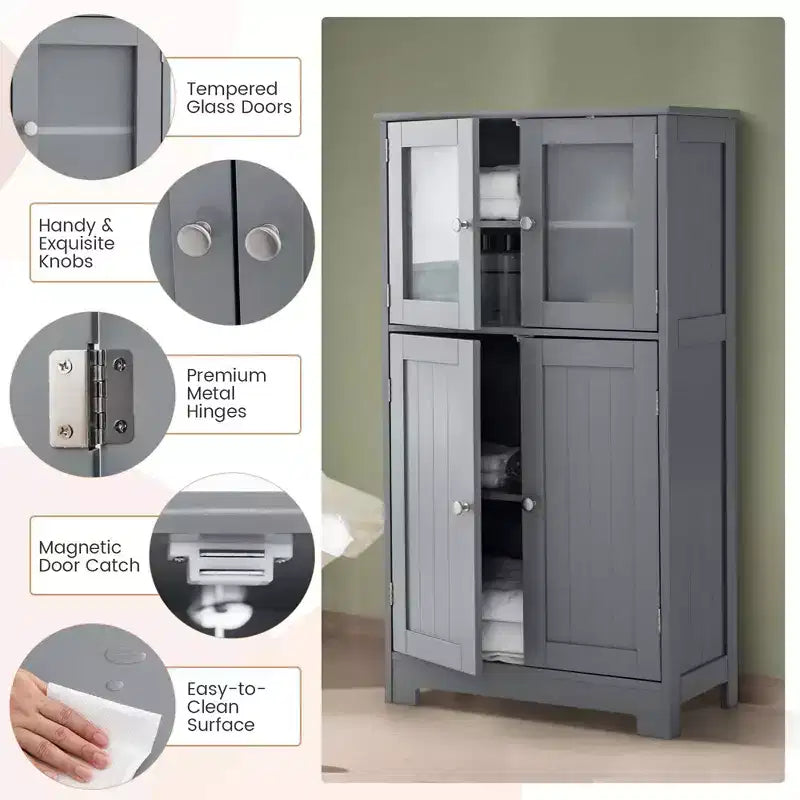 Mobiletto da terra a 4 ante nero/marrone/grigio con ripiano regolabile, montaggio a 1 persona