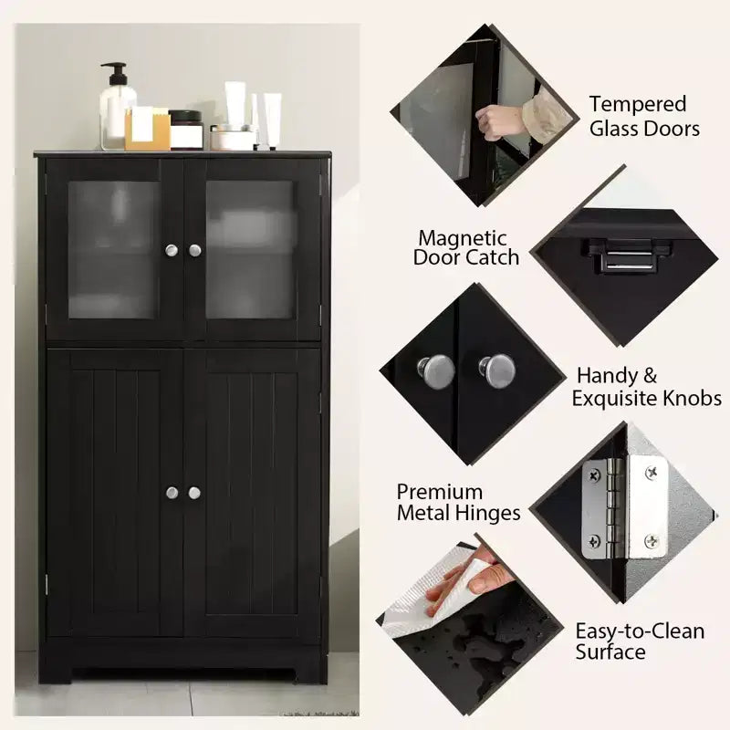 Mobiletto da terra a 4 ante nero/marrone/grigio con ripiano regolabile, montaggio a 1 persona