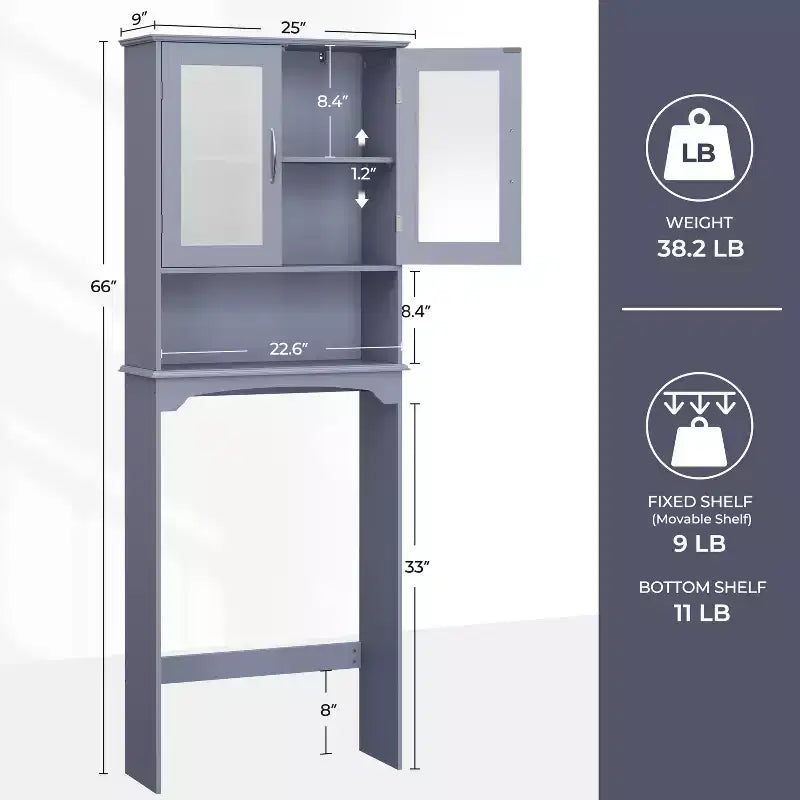 [Colore] Mobiletto portaoggetti sopra il WC con anta e ripiano aperto, autoportante