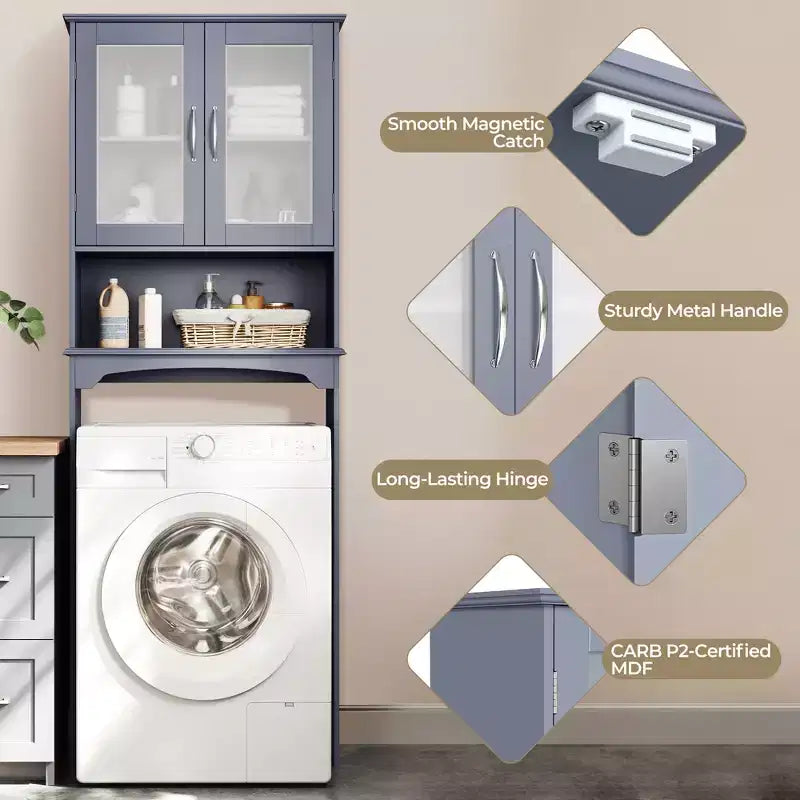 [Colore] Mobiletto portaoggetti sopra il WC con anta e ripiano aperto, autoportante