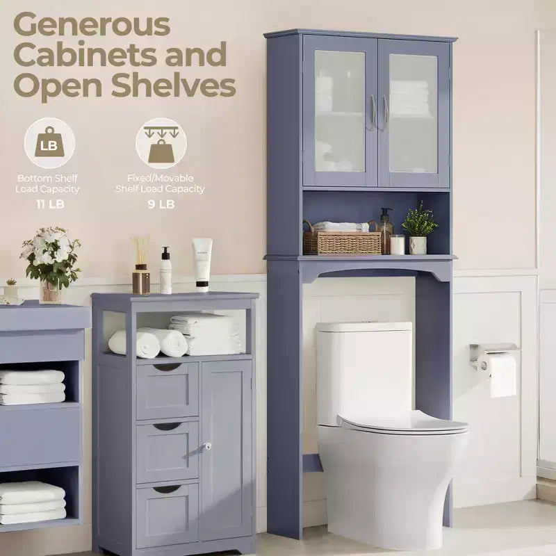 [Colore] Mobiletto portaoggetti sopra il WC con anta e ripiano aperto, autoportante