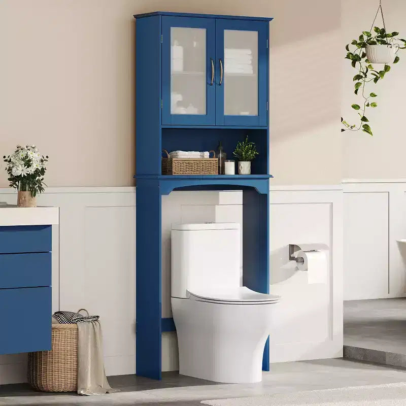 [Colore] Mobiletto portaoggetti sopra il WC con anta e ripiano aperto, autoportante