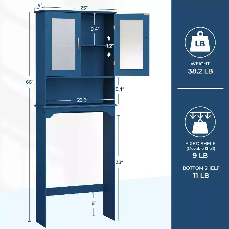 [Colore] Mobiletto portaoggetti sopra il WC con anta e ripiano aperto, autoportante