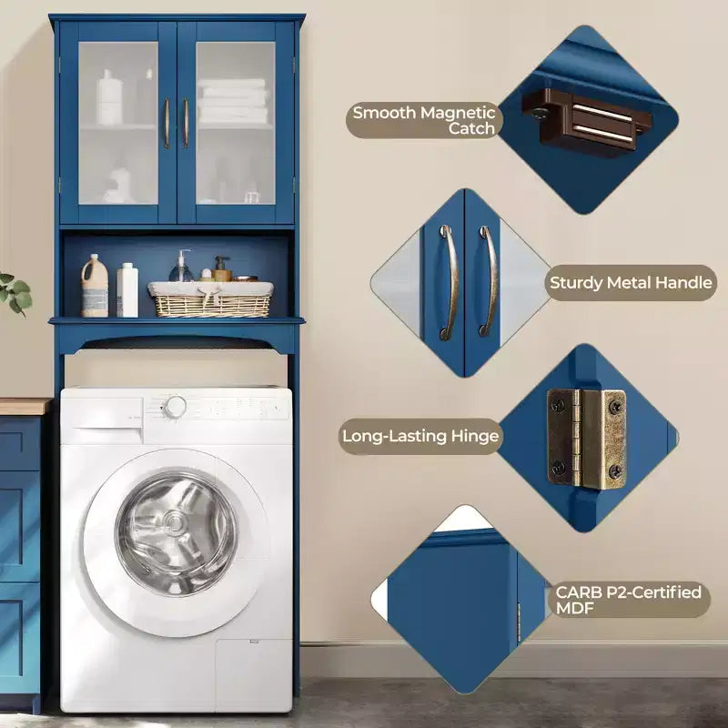 [Colore] Mobiletto portaoggetti sopra il WC con anta e ripiano aperto, autoportante