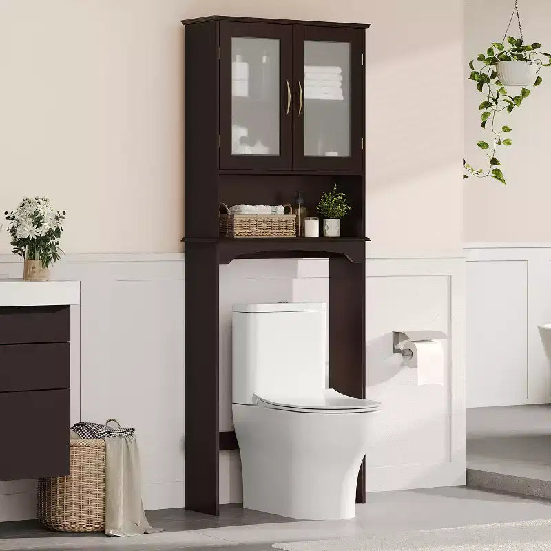 [Colore] Mobiletto portaoggetti sopra il WC con anta e ripiano aperto, autoportante