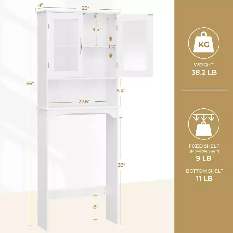 [Colore] Mobiletto portaoggetti sopra il WC con anta e ripiano aperto, autoportante