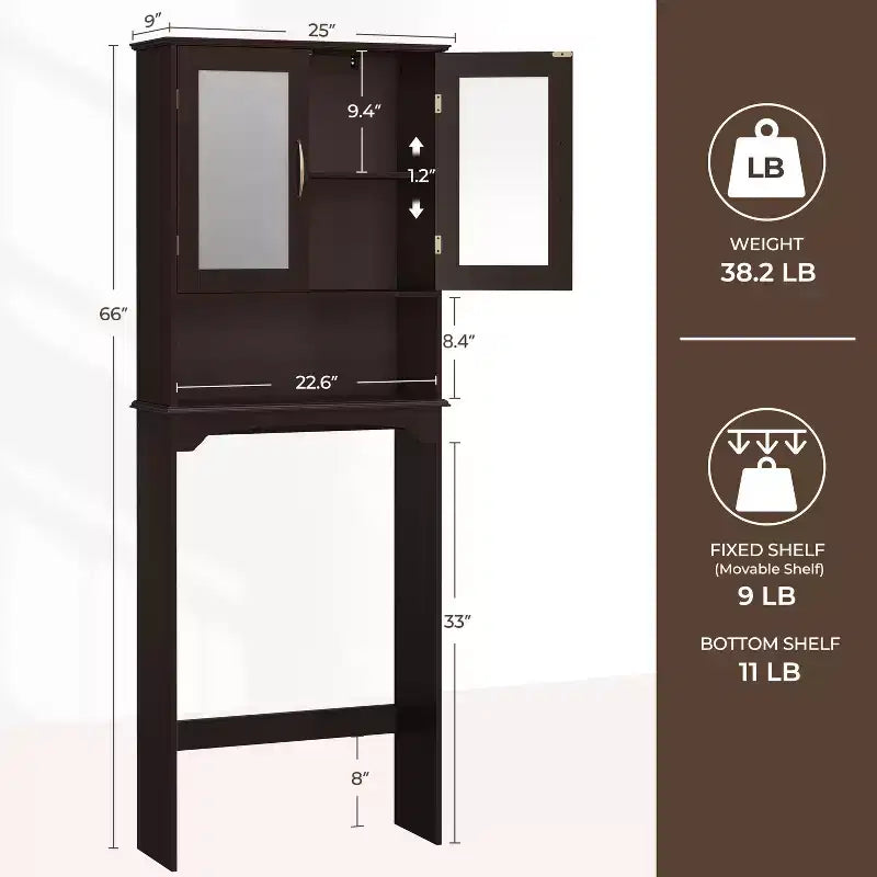 [Colore] Mobiletto portaoggetti sopra il WC con anta e ripiano aperto, autoportante