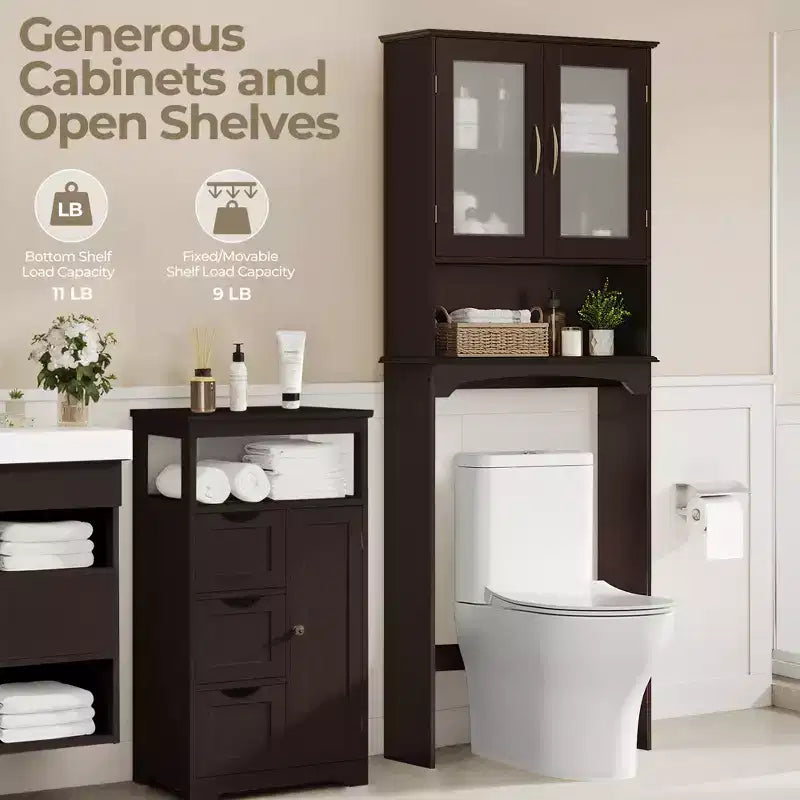 [Colore] Mobiletto portaoggetti sopra il WC con anta e ripiano aperto, autoportante