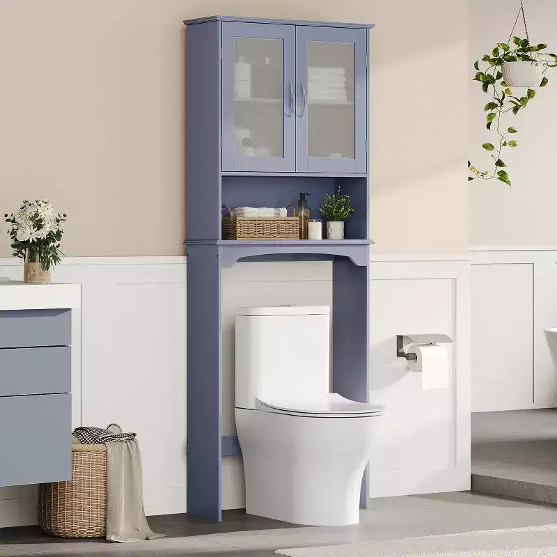 [Colore] Mobiletto portaoggetti sopra il WC con anta e ripiano aperto, autoportante