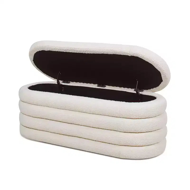 Panca contenitore ovale in bouclé Ebony Black / Ivory White / Olive Green, 1 posto