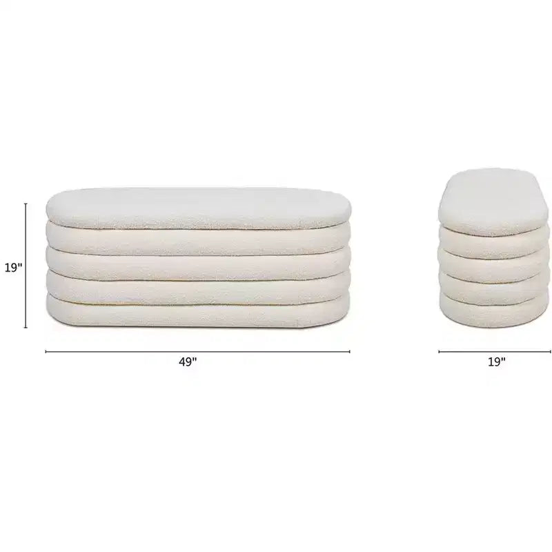 Panca contenitore ovale in bouclé Ebony Black / Ivory White / Olive Green, 1 posto