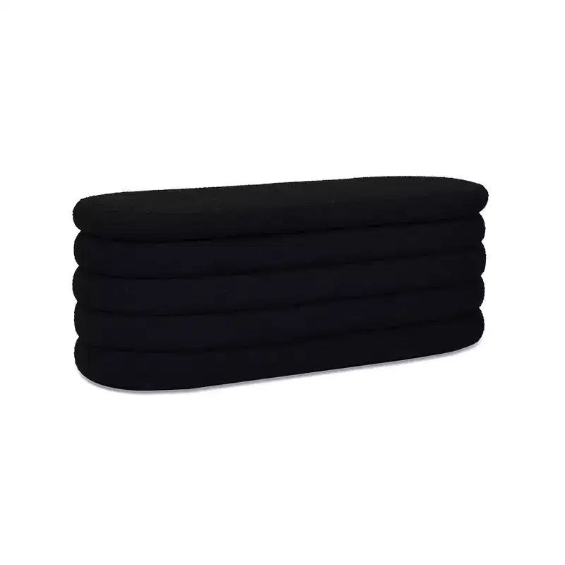 Panca contenitore ovale in bouclé Ebony Black / Ivory White / Olive Green, 1 posto