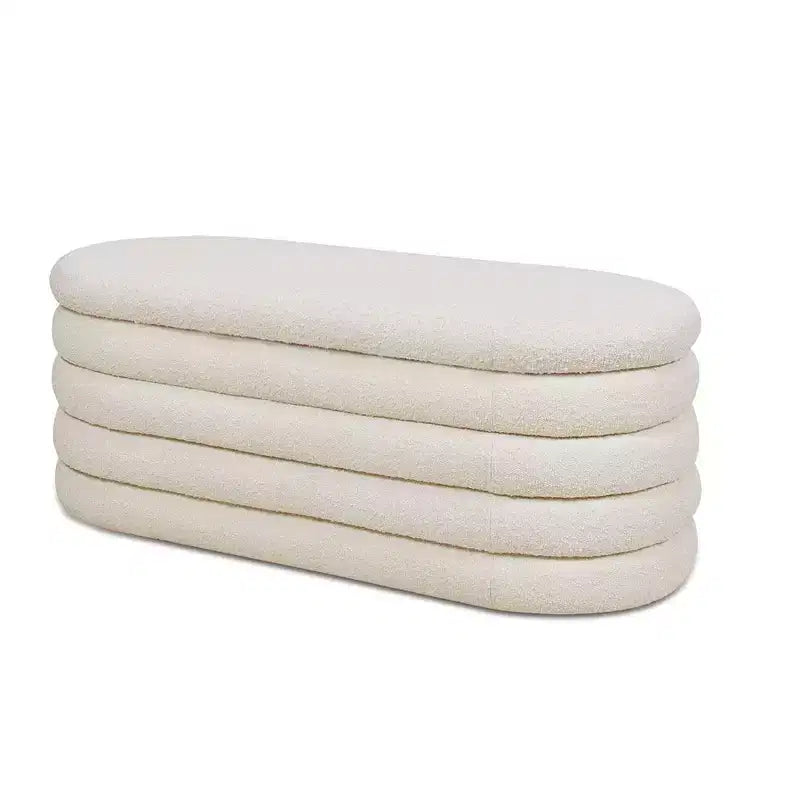 Panca contenitore ovale in bouclé Ebony Black / Ivory White / Olive Green, 1 posto