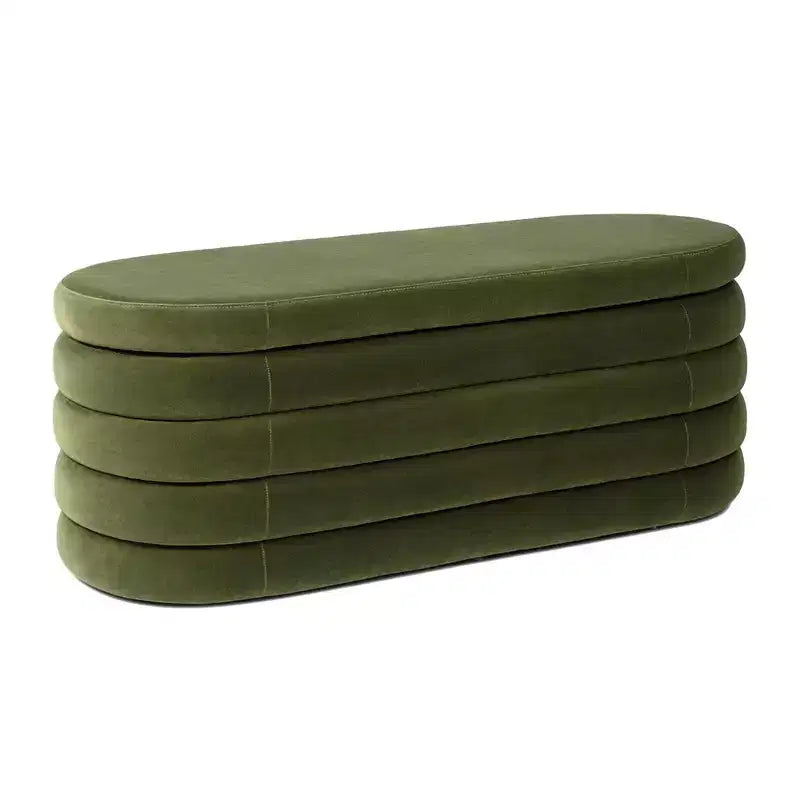 Panca contenitore ovale in bouclé Ebony Black / Ivory White / Olive Green, 1 posto