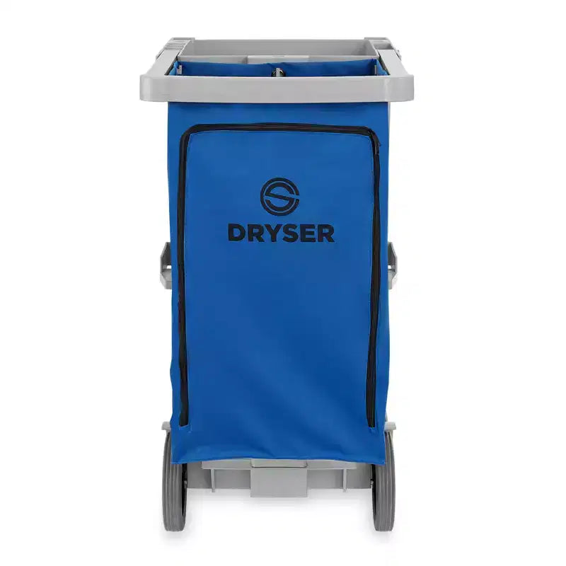 Carrello per pulizie professionale grigio con ripiani e sacco in vinile